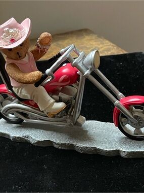 Teddy Bear on Motorcycle Figurine by Hamilton Collection Breast Cancer Awareness